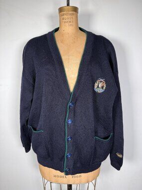 Vintage Made in France Gun Club Navy Wool Cardigan